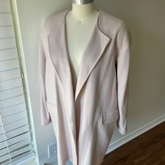 MaxMara Short Coat Light Pink 100% Cashmere Made in Italy Belted Size 12